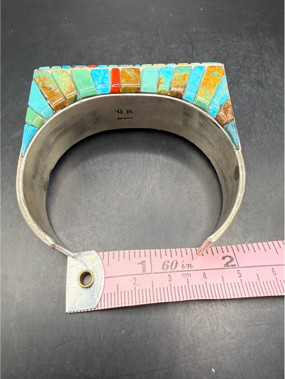 Wilson Dawes Navajo Turquoise Cobblestone Sterling Silver Cuff WD 88 grams - Picture 7 of 10